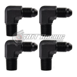 AN4 4AN Male to 1/8" NPT Male 90 Degree Adapter Fitting Black Aluminum (4 Pack)