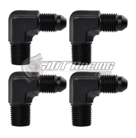 AN4 4AN Male to 1/8" NPT Male 90 Degree Adapter Fitting Black Aluminum (4 Pack)