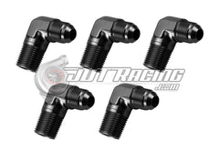 AN4 4AN Male to 1/8" NPT Male 90 Degree Adapter Fitting Black Aluminum (5 Pack)