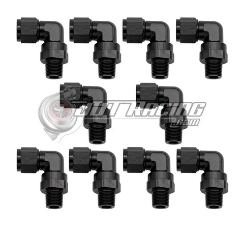 -4AN AN4 Female Swivel to 1/8" NPT Male 90 Degree Adapter Fitting Black (10 Pack)