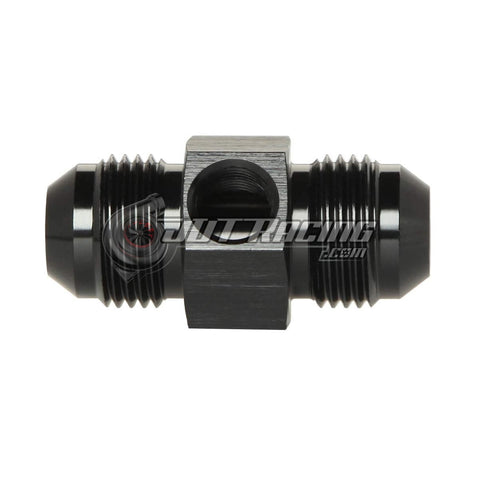 JDT Racing 8AN Male Flare to AN8 Male Flare Adapter Fitting w/ 1/8" NPT Sensor Port Black