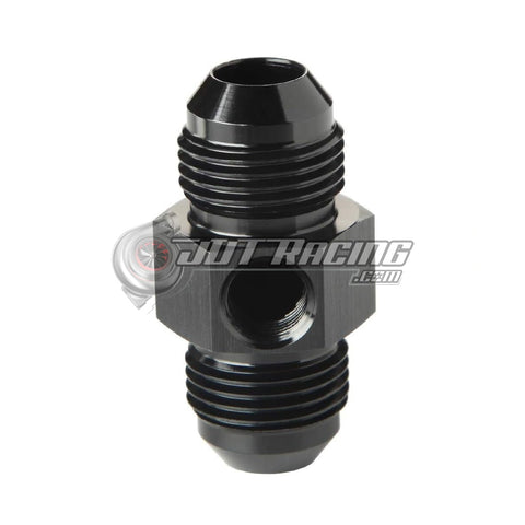 JDT Racing 8AN Male Flare to AN8 Male Flare Adapter Fitting w/ 1/8" NPT Sensor Port Black