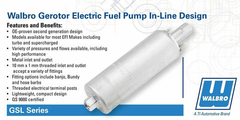 Walbro GSL391 190lph Inline External Fuel Pump & 400-939 Install Kit & (2x) 8AN Fittings