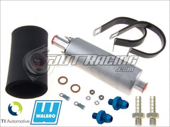 Genuine GSL396 Walbro TI 350LPH Inline Fuel Pump, Install Kit + 6AN/8AN Fittings